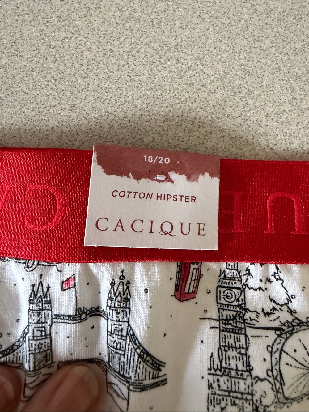 NWT Cacique Red Waistband Printed White Hipster Cotton Undies 18/20